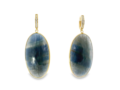 0.20CT Diamond with Blue Sapphire 14k Yellow Gold Earring