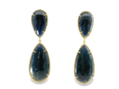 1.10CT Diamond with Blue Sapphire 14k Yellow Gold Earring