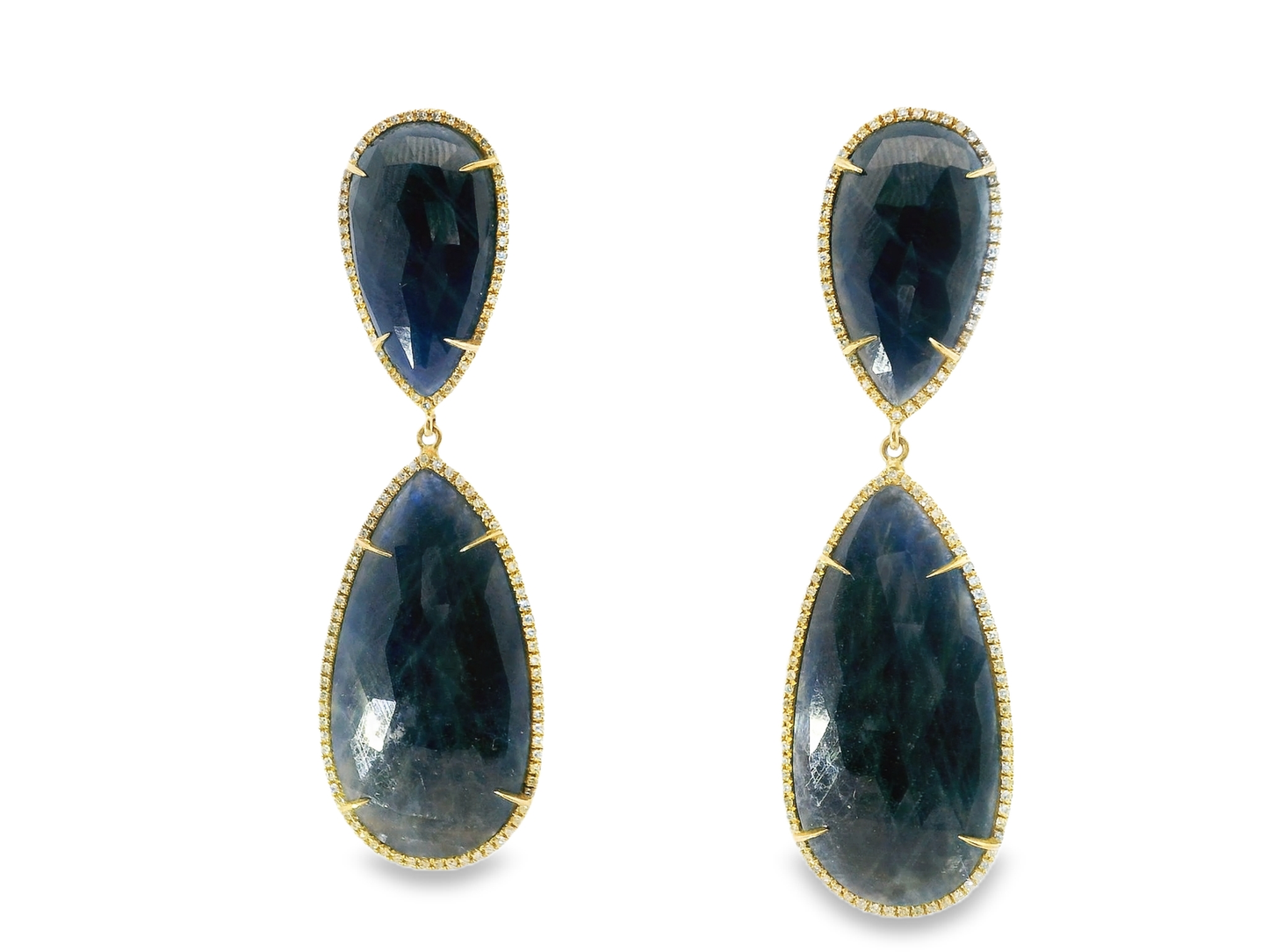 1.10CT Diamond with Blue Sapphire 14k Yellow Gold Earring