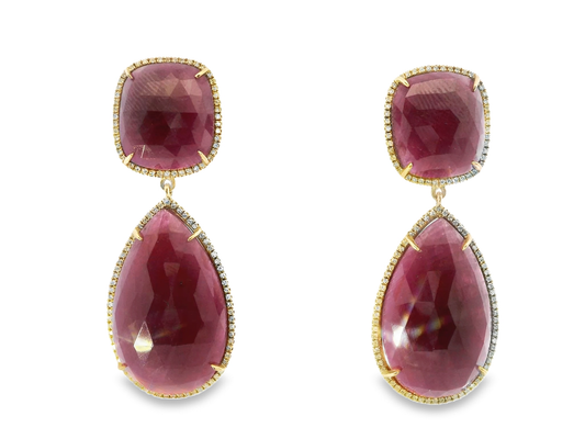 0.47CT Diamond with Ruby 14k Yellow Gold Earring