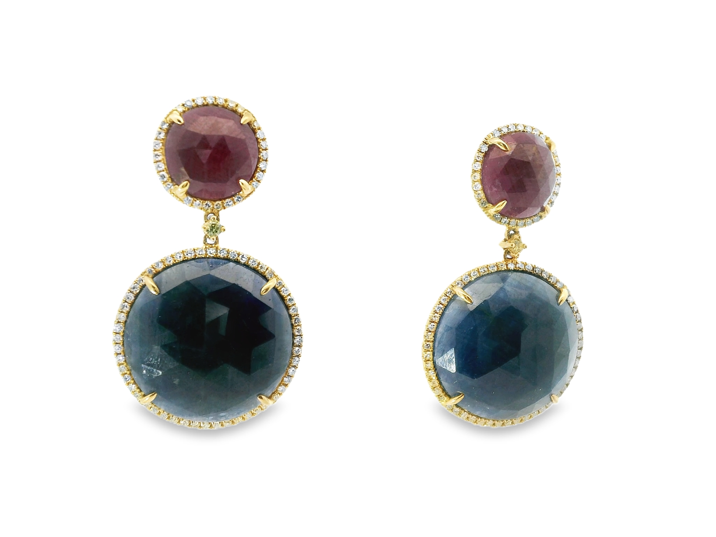 0.80CT Diamond with Ruby & Blue Sapphire 14k Yellow Gold Earring