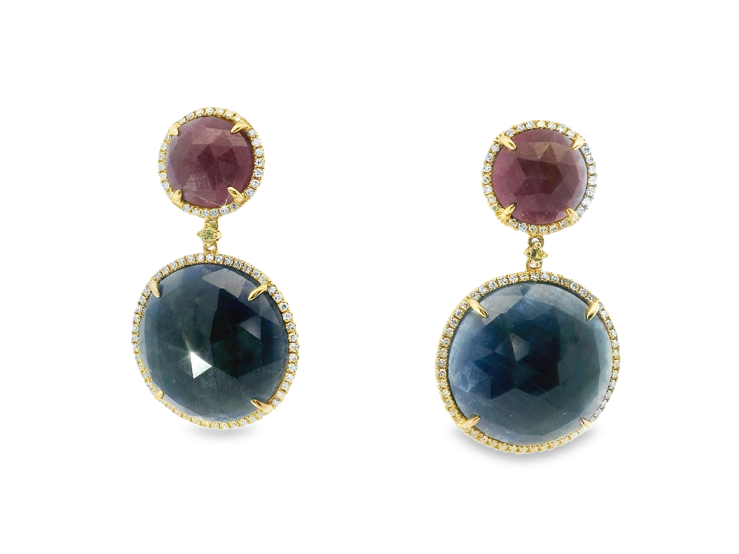 0.80CT Diamond with Ruby & Blue Sapphire 14k Yellow Gold Earring