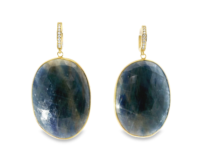 0.15CT Diamond with Blue Sapphire 14k Yellow Gold Earring