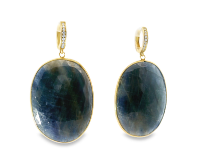 0.15CT Diamond with Blue Sapphire 14k Yellow Gold Earring