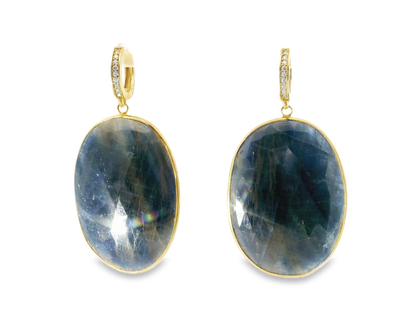 0.15CT Diamond with Blue Sapphire 14k Yellow Gold Earring