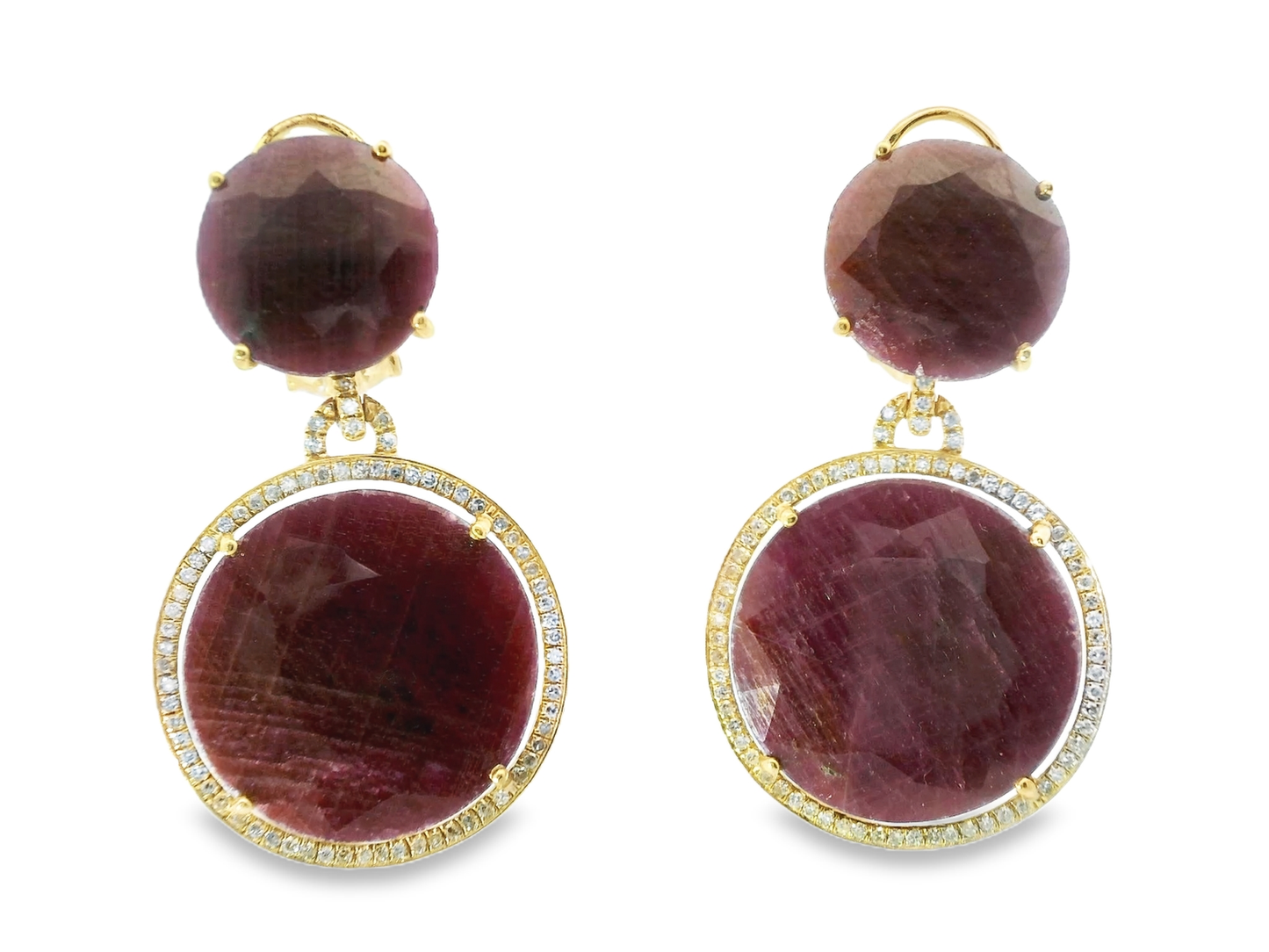 0.58CT Diamond with Ruby  14k Yellow Gold Earring