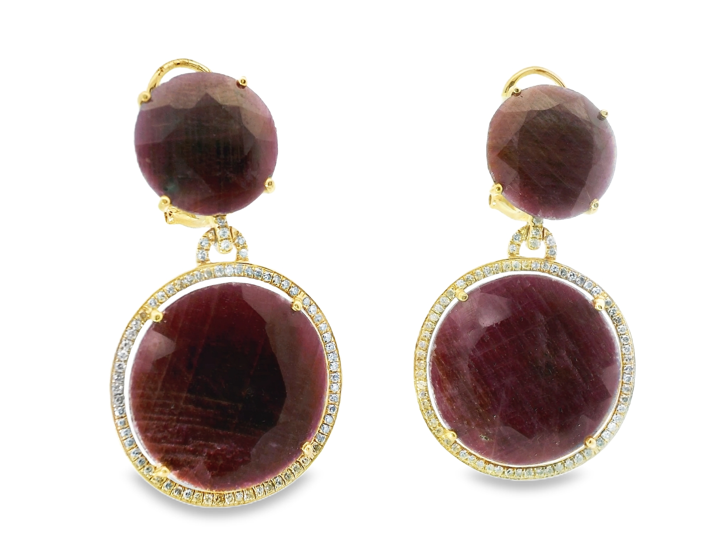 0.58CT Diamond with Ruby  14k Yellow Gold Earring