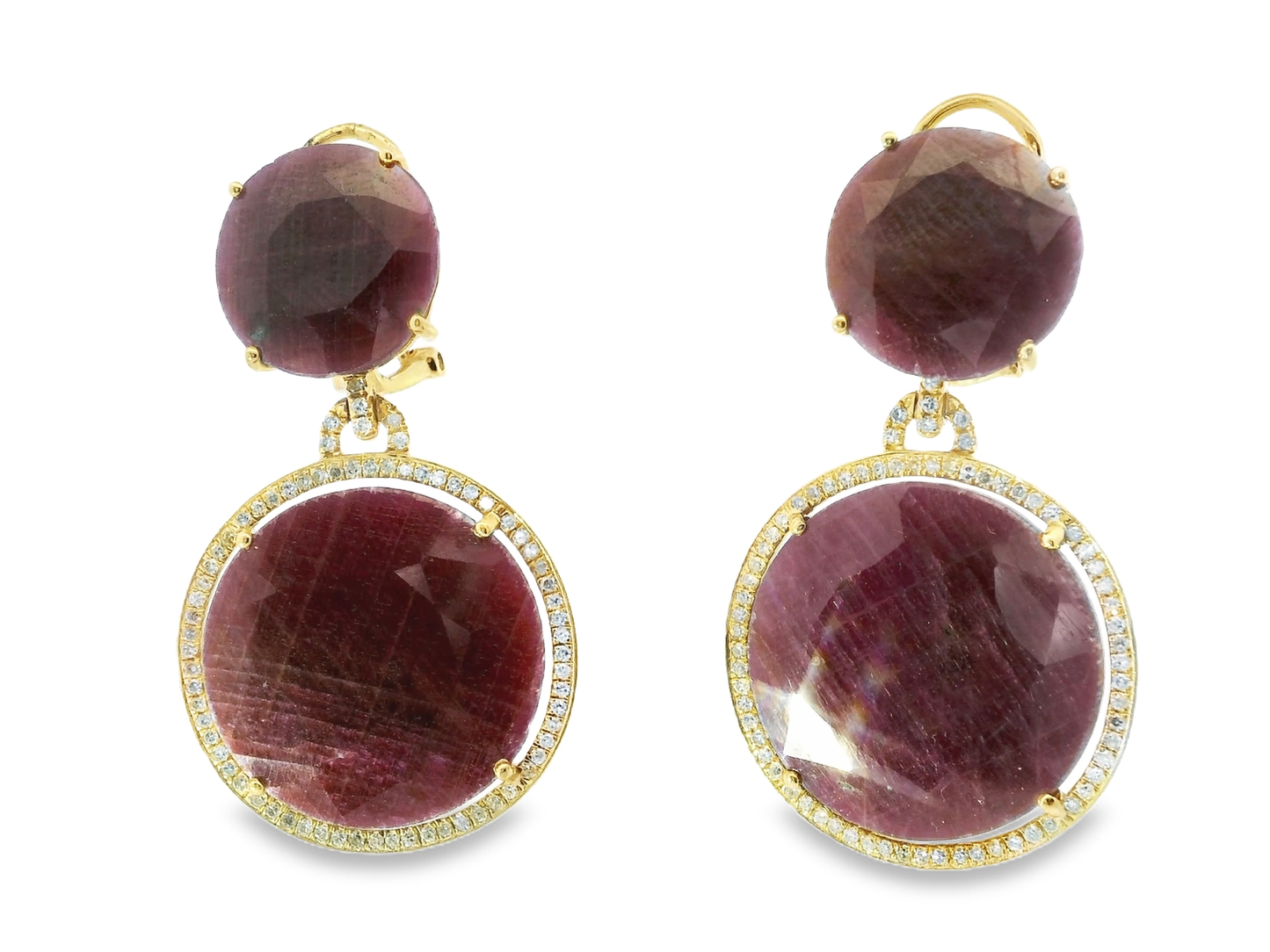 0.58CT Diamond with Ruby  14k Yellow Gold Earring