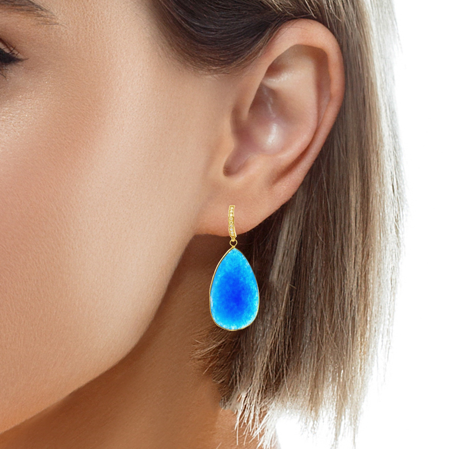 0.15CT Diamond with Blue Lapis  14k Yellow Gold Earring