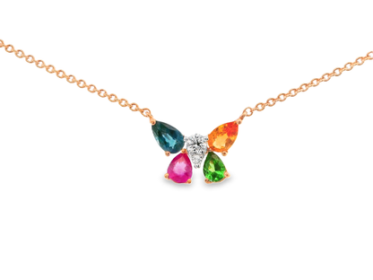 0.07CT Diamond 0.92CT Mixed Sapphire 14k Rose Gold Pendant