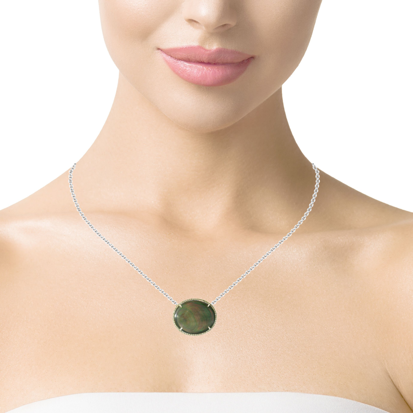 0.19CT Diamond and 11.22CT Black Mother of Pearl 14k White Gold Pendant