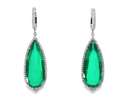 1.11CT Diamond with Green Quartz 14k White Gold Earring