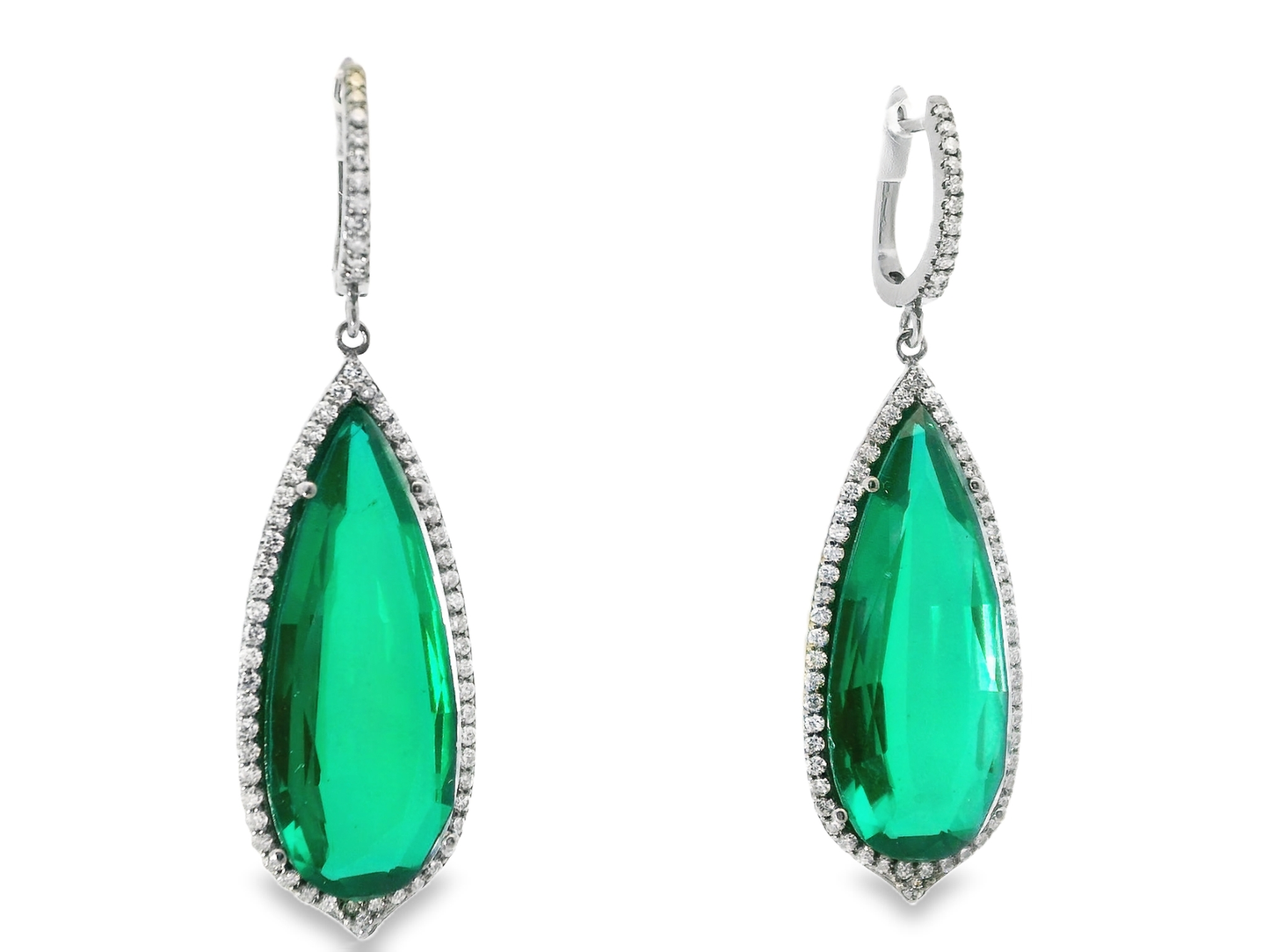 1.11CT Diamond with Green Quartz 14k White Gold Earring