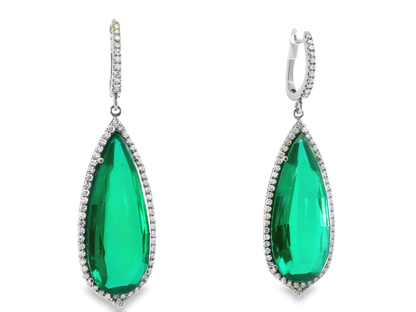 1.11CT Diamond with Green Quartz 14k White Gold Earring