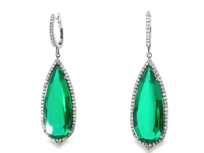 1.11CT Diamond with Green Quartz 14k White Gold Earring