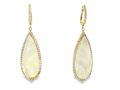 1.18CT Diamond with Rainbow Moon Stone 14k Yellow Gold Earring