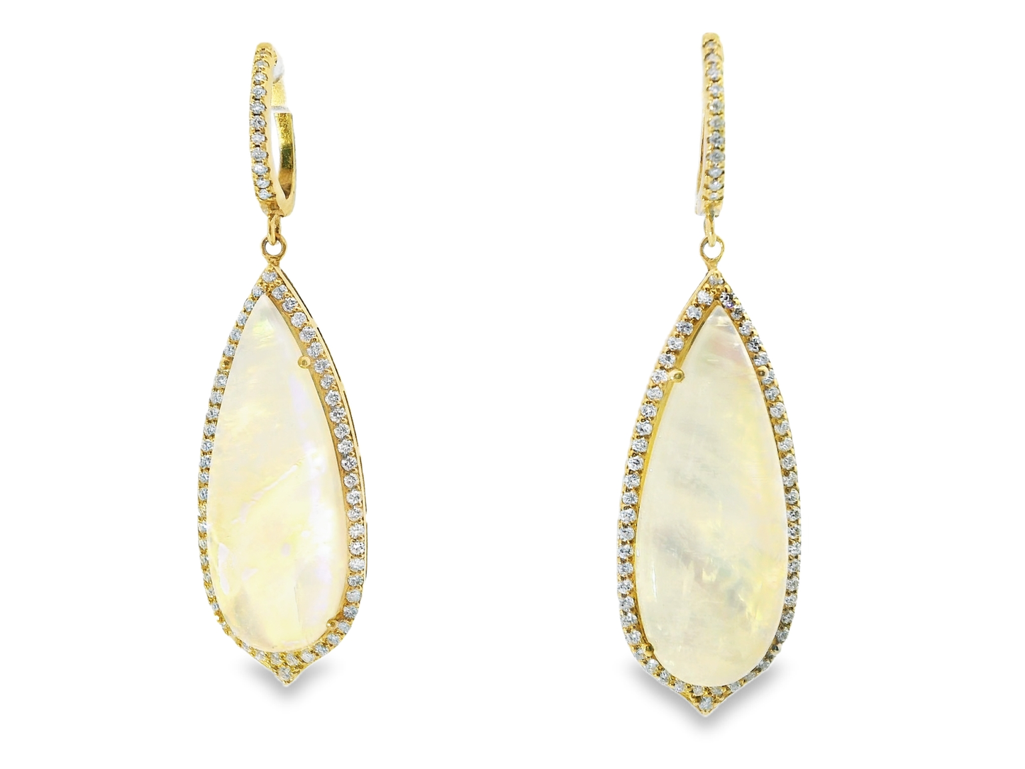 1.18CT Diamond with Rainbow Moon Stone 14k Yellow Gold Earring