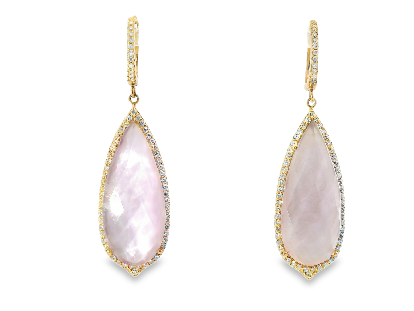 1.22CT Diamond with Lavender Moon Stone 14k Yellow Rose Gold Earring