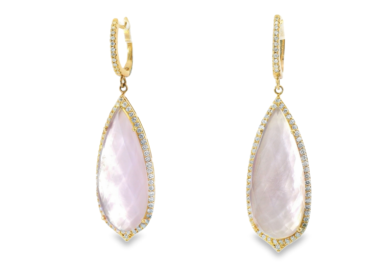 1.22CT Diamond with Lavender Moon Stone 14k Yellow Rose Gold Earring