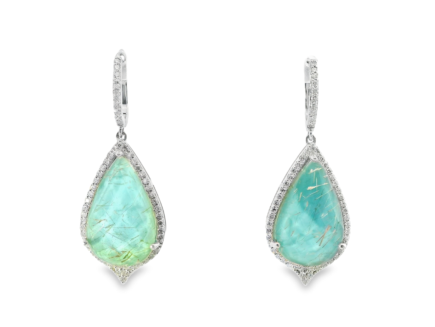 0.96CT Diamond with Turquoise Stone 14k White Gold Earring