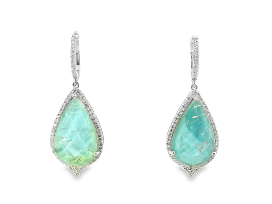 0.96CT Diamond with Turquoise Stone 14k White Gold Earring