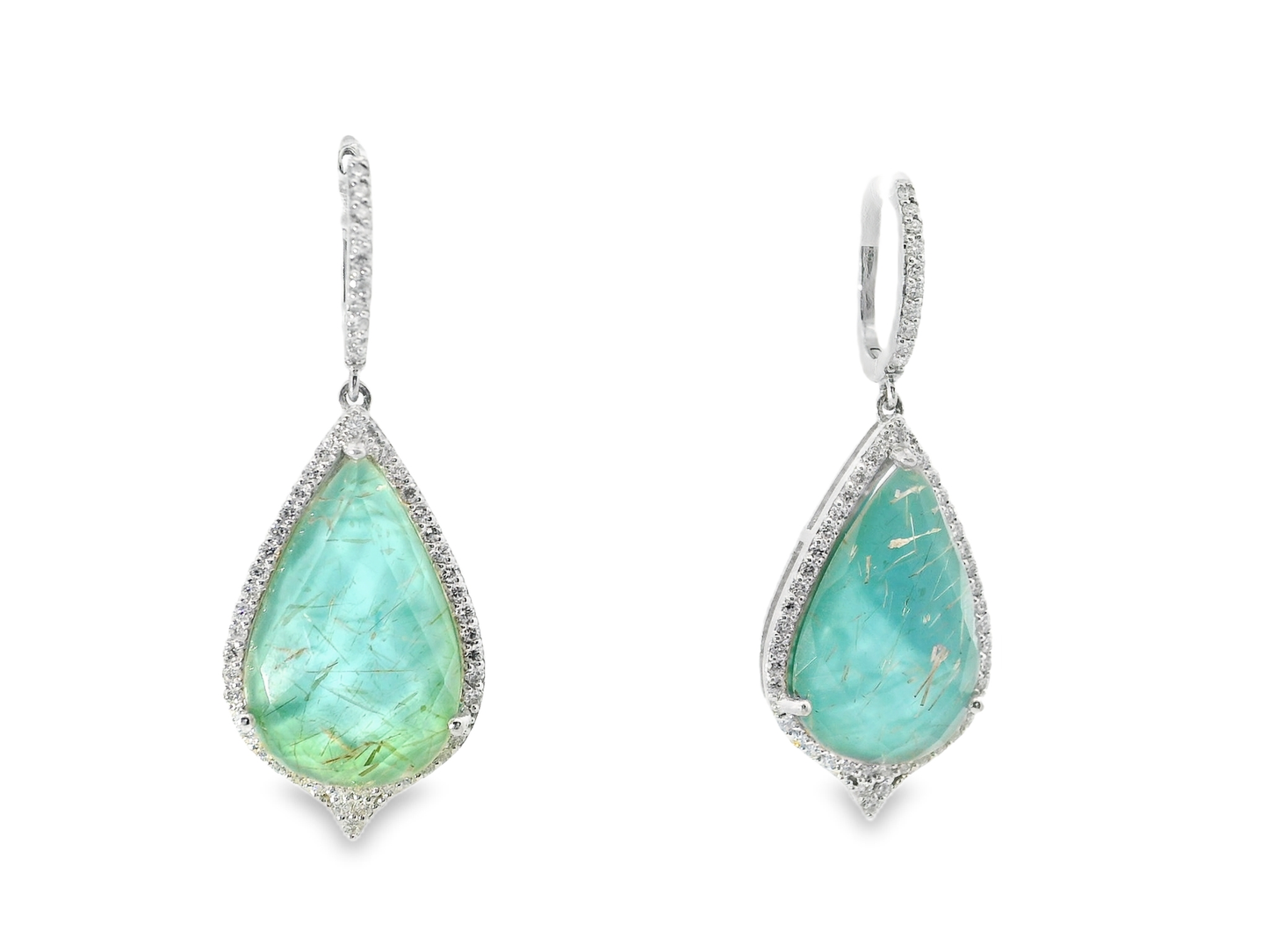 0.96CT Diamond with Turquoise Stone 14k White Gold Earring