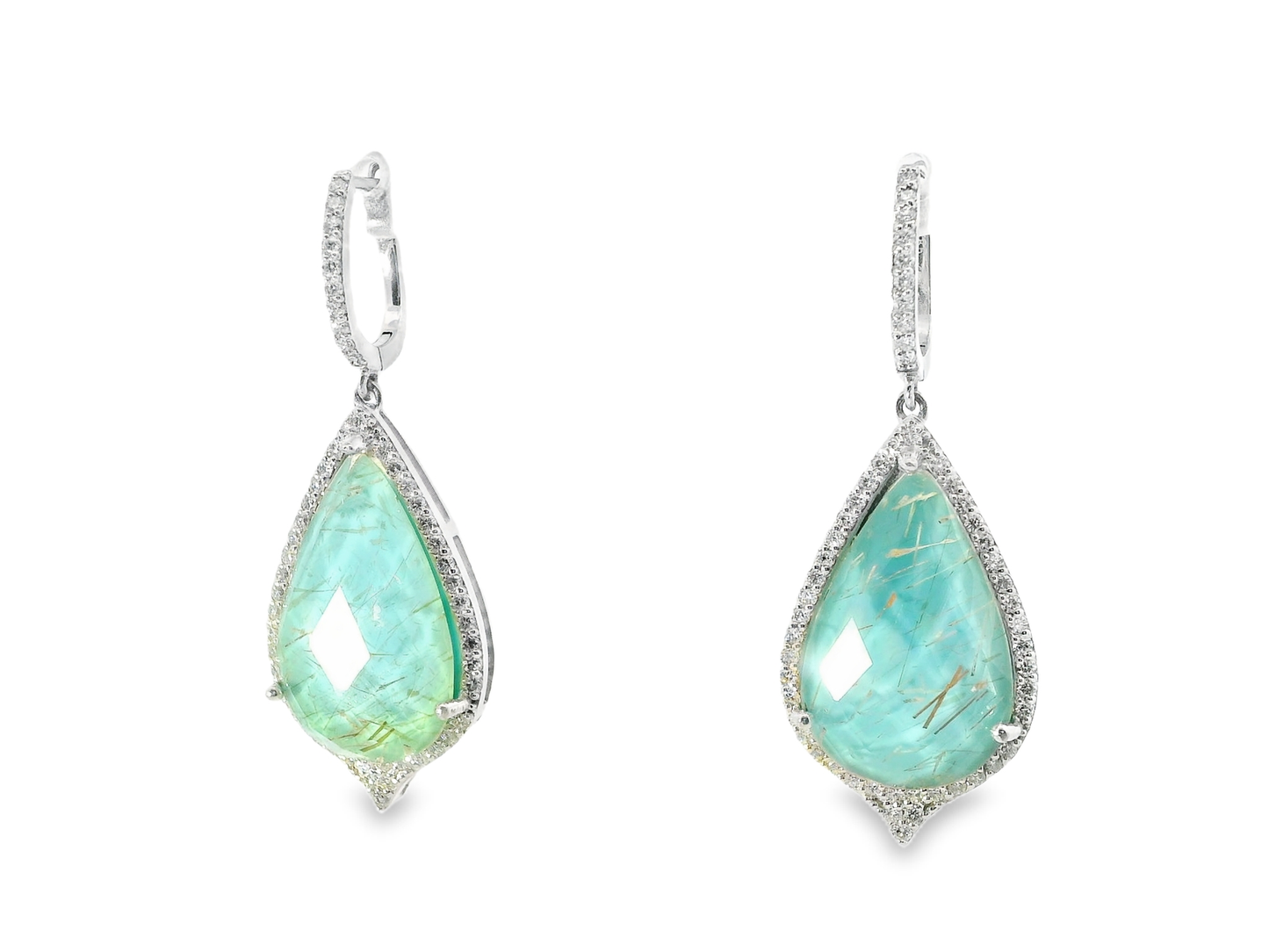 0.96CT Diamond with Turquoise Stone 14k White Gold Earring