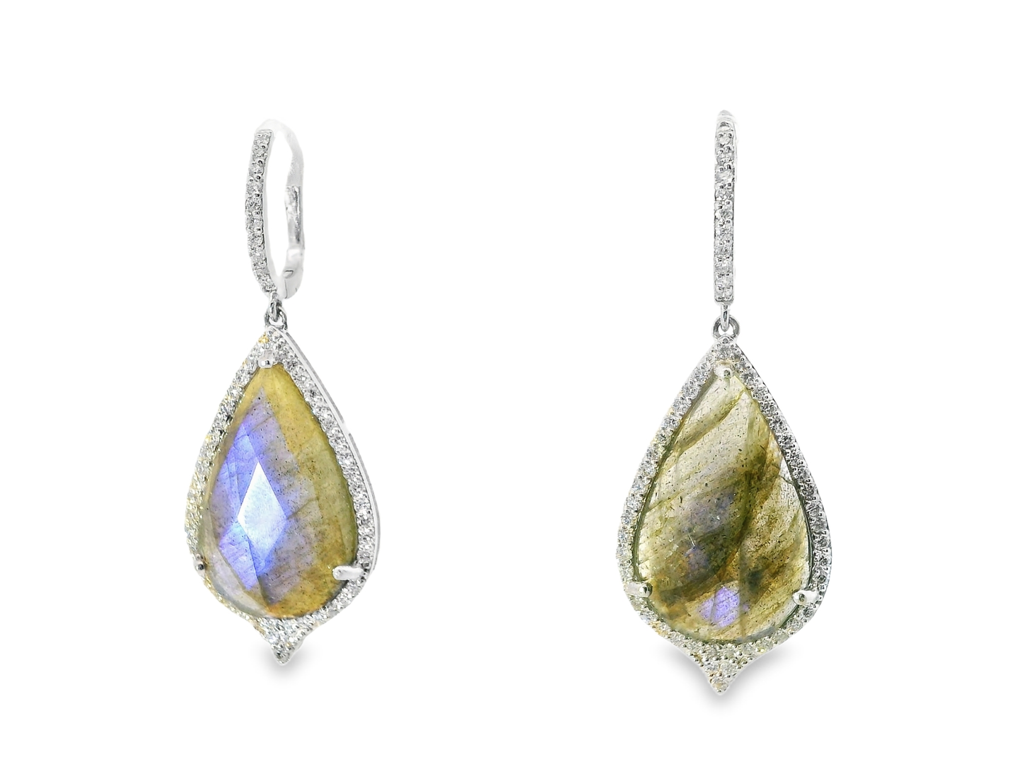 1.10CT Diamond with Faceted Labradorite Stone 14k White Gold Earring