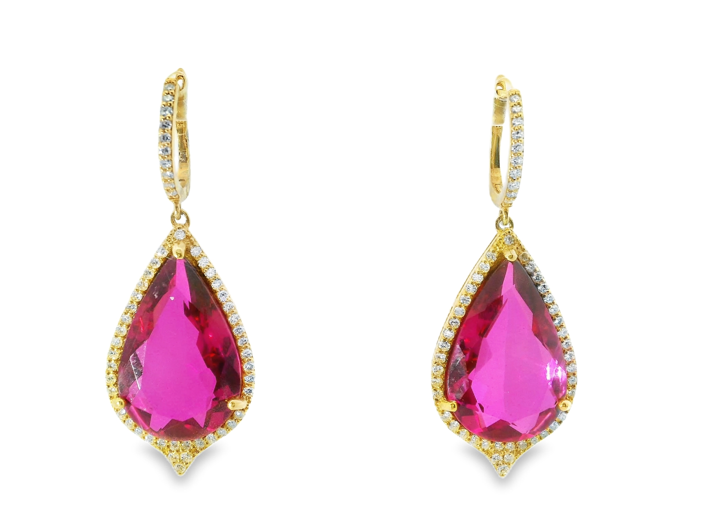 0.92CT Diamond with Rubalite 14k Yellow Gold Earring