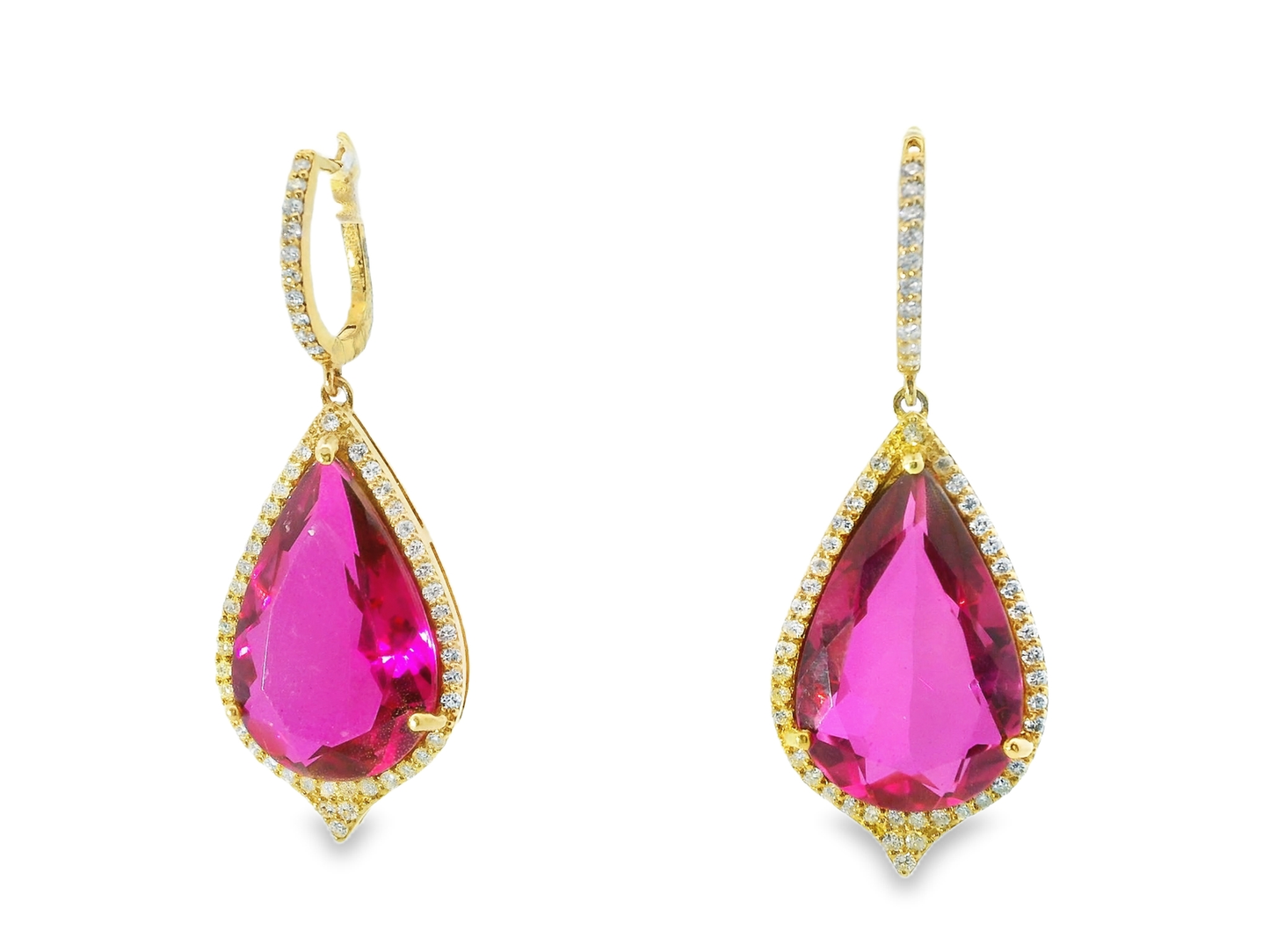 0.92CT Diamond with Rubalite 14k Yellow Gold Earring