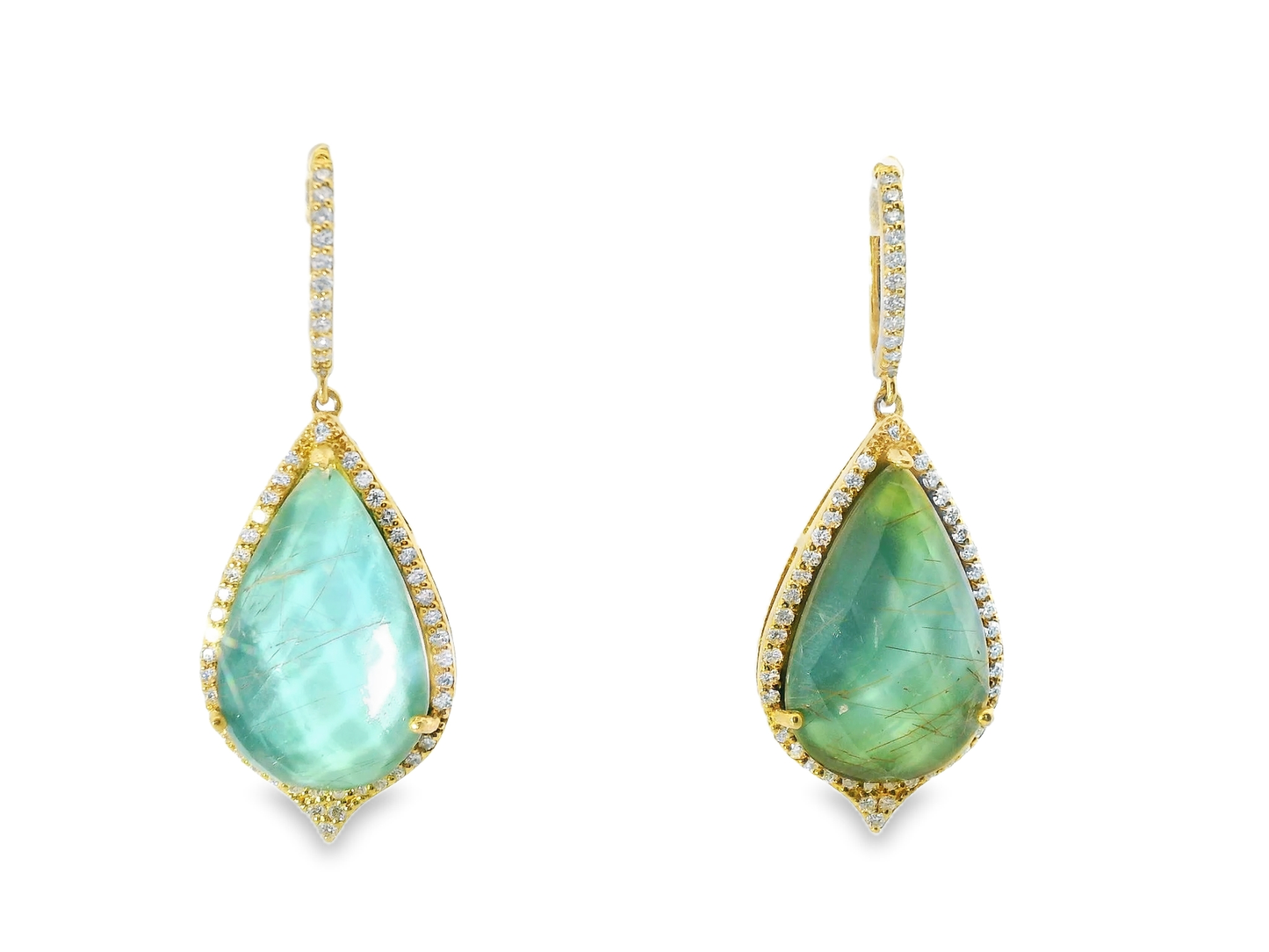 0.88CT Diamond with Faceted  Labradorite 14k Yellow Gold Earring