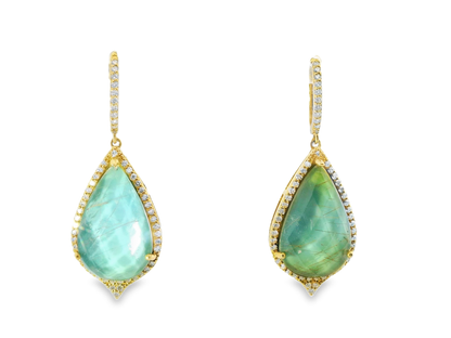 0.88CT Diamond with Faceted  Labradorite 14k Yellow Gold Earring