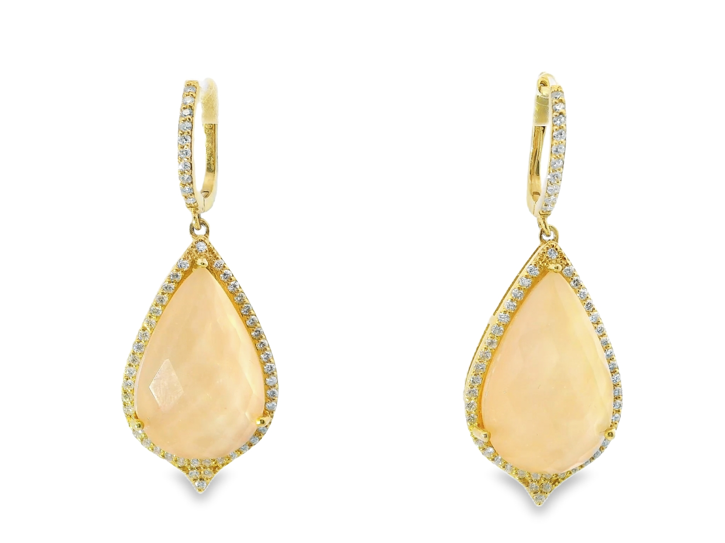 1.10CT Diamond with Faceted Pink Opal 14k Yellow Gold Earring