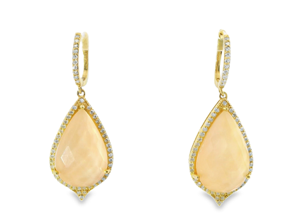 1.10CT Diamond with Faceted Pink Opal 14k Yellow Gold Earring