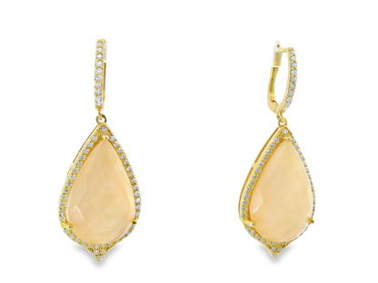 1.10CT Diamond with Faceted Pink Opal 14k Yellow Gold Earring