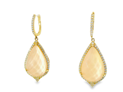 1.10CT Diamond with Faceted Pink Opal 14k Yellow Gold Earring