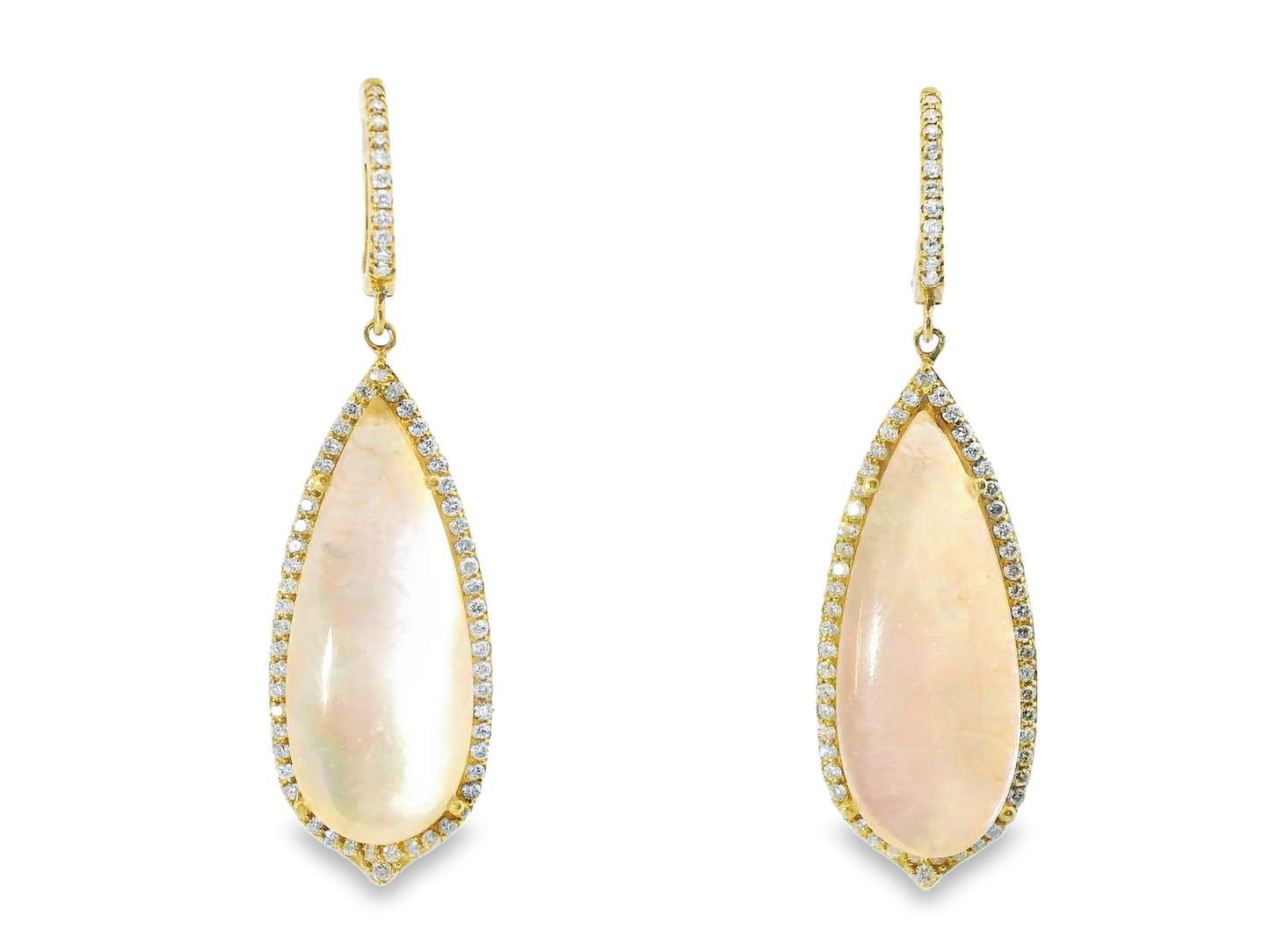 1.18CT Diamond with Pink Cabochon Stone 14k Yellow Gold Earring