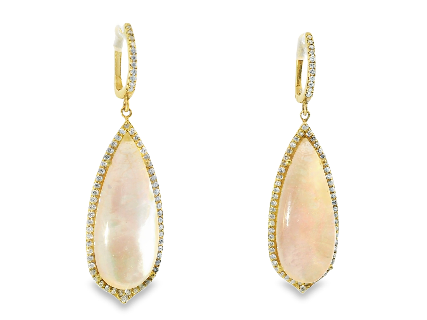 1.18CT Diamond with Pink Cabochon Stone 14k Yellow Gold Earring