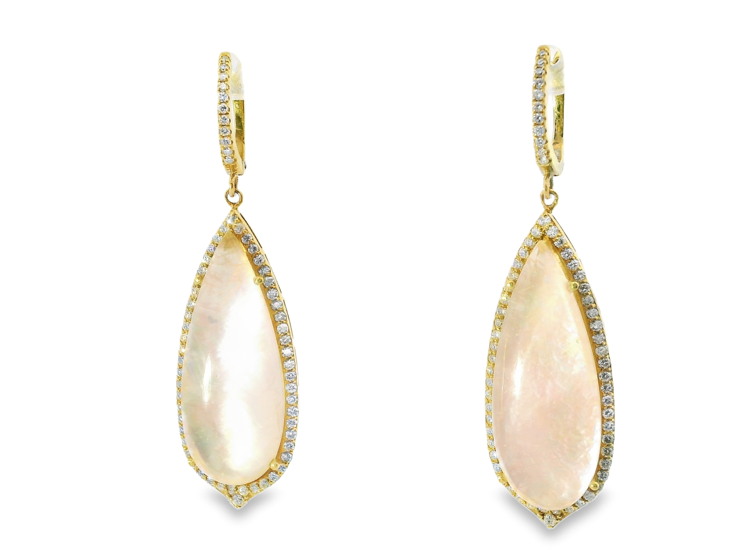 1.18CT Diamond with Pink Cabochon Stone 14k Yellow Gold Earring