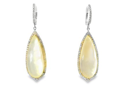 1.30CT Diamond with Cabochon White Moon Stone 14k White Gold Earring