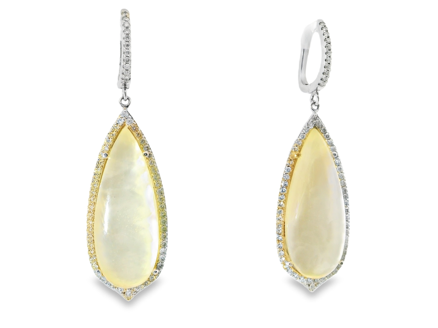 1.30CT Diamond with Cabochon White Moon Stone 14k White Gold Earring