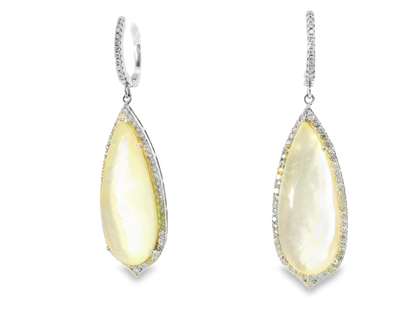 1.30CT Diamond with Cabochon White Moon Stone 14k White Gold Earring