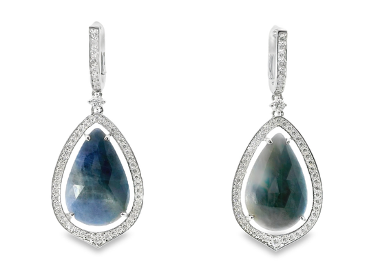 1.20CT Diamond with Blue Sapphire Stone 14k White Gold Earring