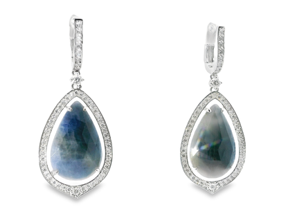 1.20CT Diamond with Blue Sapphire Stone 14k White Gold Earring