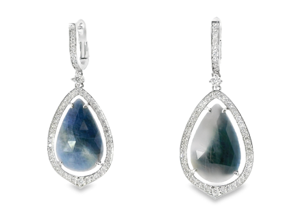 1.20CT Diamond with Blue Sapphire Stone 14k White Gold Earring