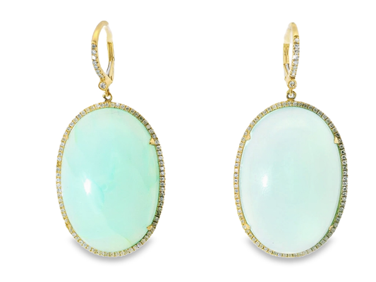 0.70CT Diamond with Aqua Chalcedony Stone 14k Yellow Gold Earring