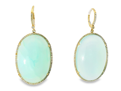0.70CT Diamond with Aqua Chalcedony Stone 14k Yellow Gold Earring