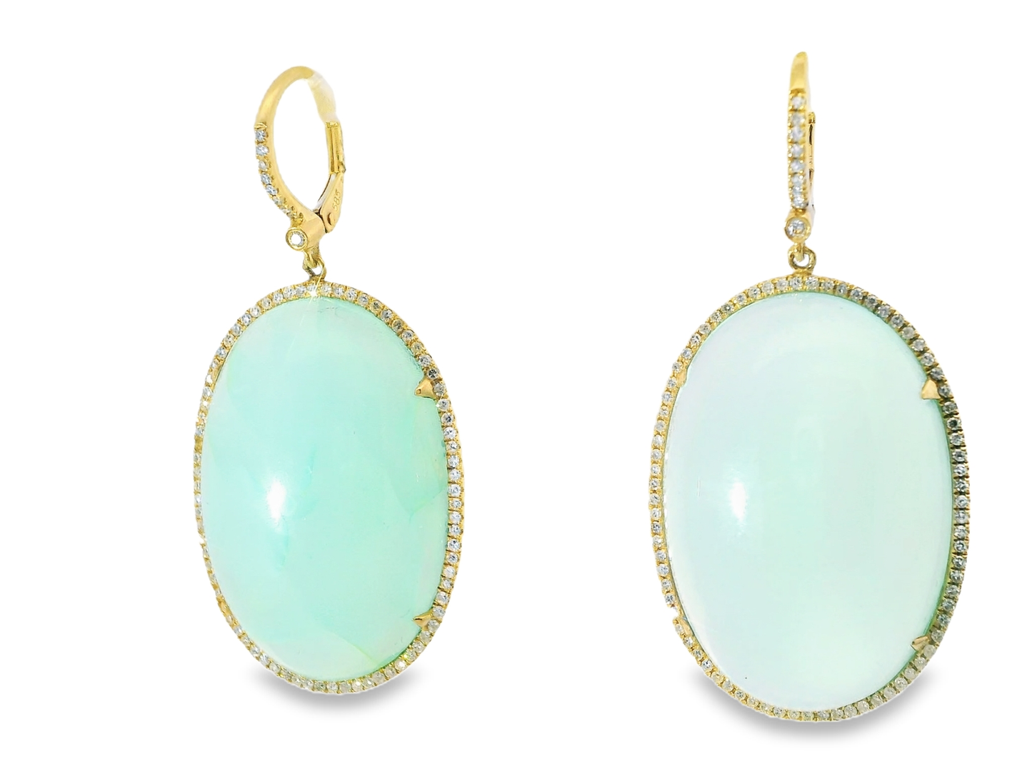 0.70CT Diamond with Aqua Chalcedony Stone 14k Yellow Gold Earring