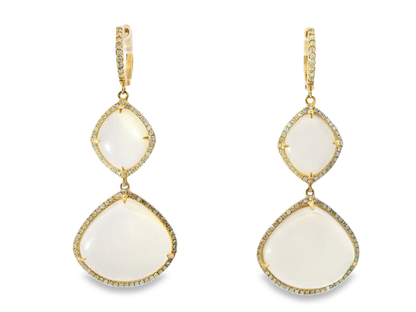 0.70CT Diamond with Moon Stone 14k Rose Gold Earring