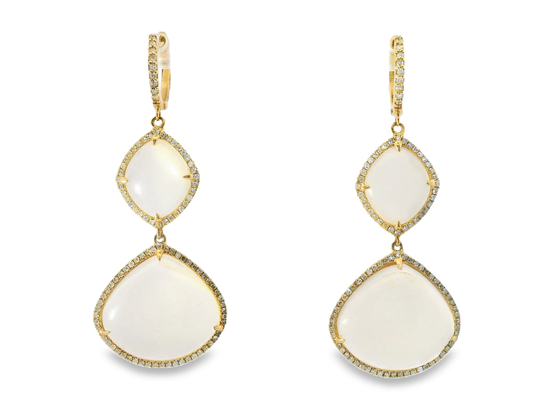 0.70CT Diamond with Moon Stone 14k Rose Gold Earring